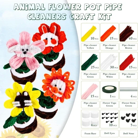 Pipe Cleaner Craft Kits 2 Set Flower Floral Craft Supplies Kids Toys STEM SM4 - Picture 14 of 16